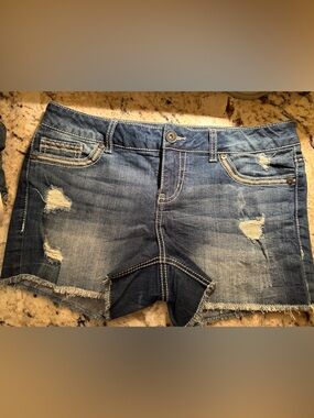 Maurices Distressed Cropped Denim Shorts - Blue